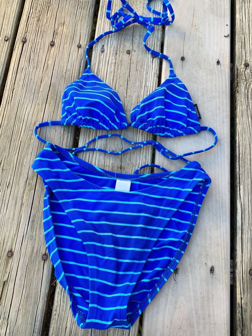 Vintage Y2K Nautica Blue Striped Two-Piece Bikini
